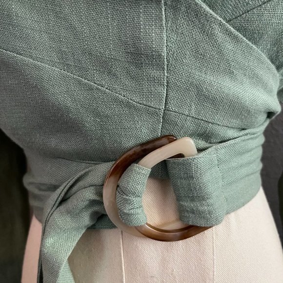 JLUXLABEL Myling Linen Blend Cropped Wrap Top Jacket in Sage Green - NWT - Small - Picture 3 of 12